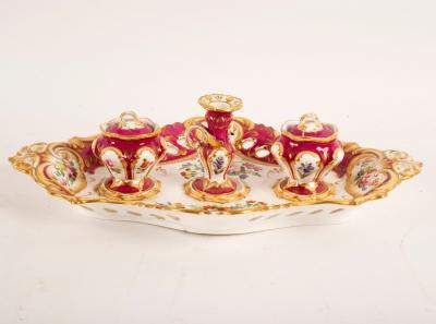 A Coalport inkstand mounted with inkwell,