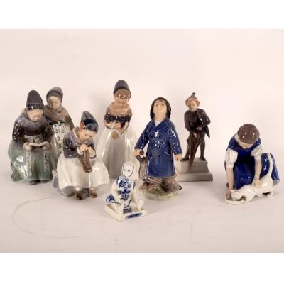 Six Royal Copenhagen figures, including