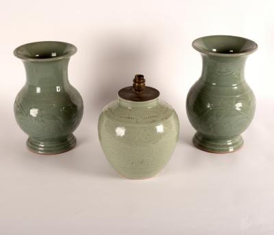 A near pair of Chinese celadon