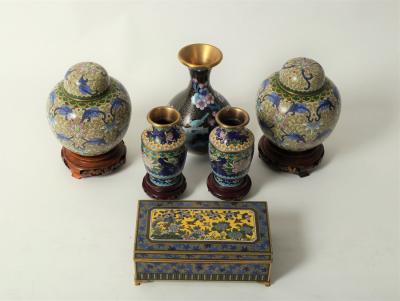 A small group of cloisonné items, including