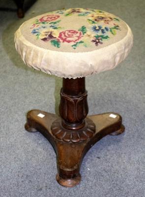 A William IV piano stool, the circular