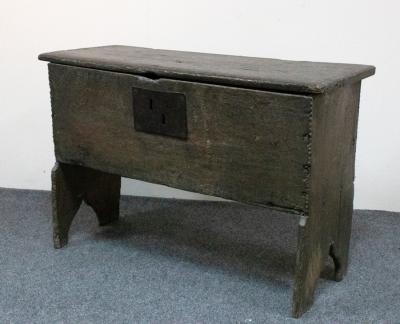 A late 16th Century oak six-plank chest,