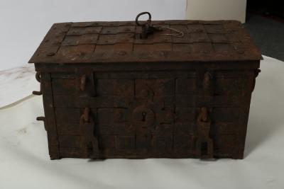 A wrought iron Armada chest, probably