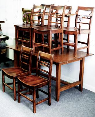 A set of six oak and elm dining chairs