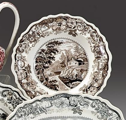     	Historical brown transferware soup