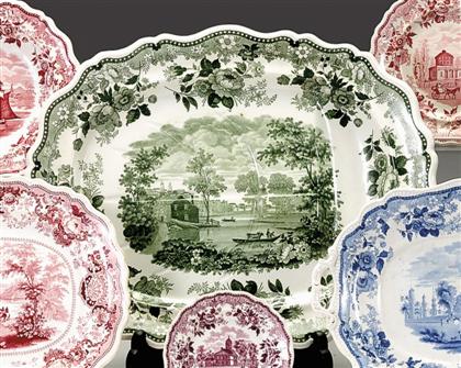     	Large historical green transferware