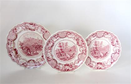  Three pink transferware plates 49616