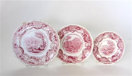     	Three small historical pink transferware