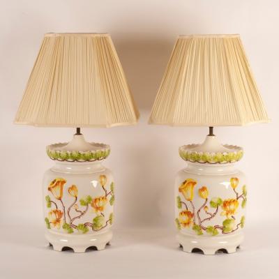 A pair of large pottery table lamps