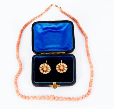 A pair of Edwardian coral and pearl