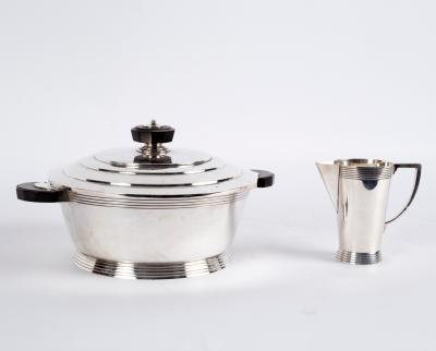 An Art Deco plated tureen with stepped