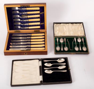 A set of six silver ivory handled fruit