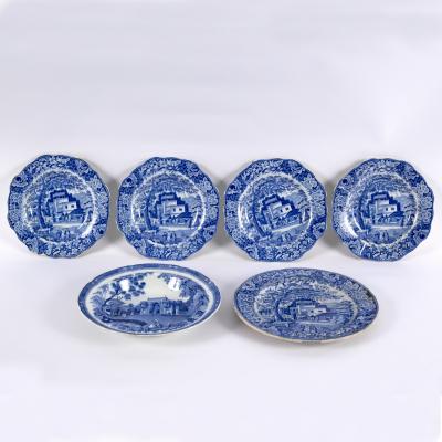 Four Staffordshire blue and white