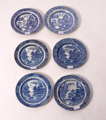 A pair of Staffordshire blue and white