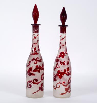 A pair of ruby and clear glass