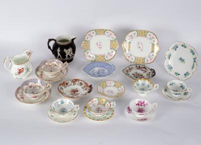 Sundry decorative cups and saucers and