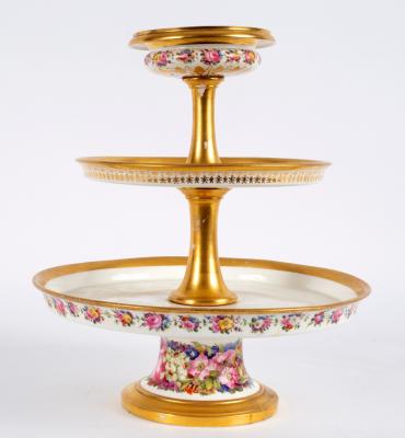 A French porcelain three-tier cake stand,