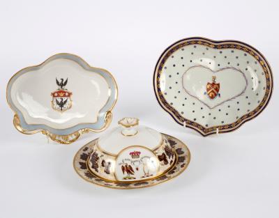 A Derby armorial kidney-shaped dish,