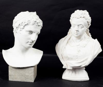 A plaster bust of a classical youth