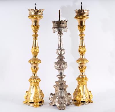 A pair of giltwood altar type pricket