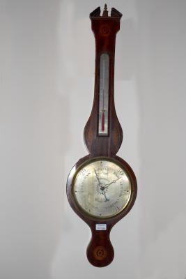 A mahogany and shell inlaid banjo barometer,