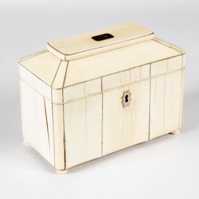 A Regency ivory tea caddy of sarcophagus