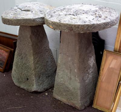 Two staddle stones with tops, the