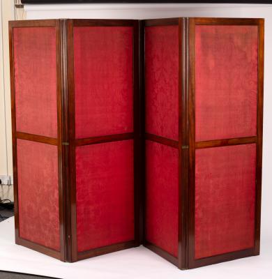 A mahogany framed four-panel folding