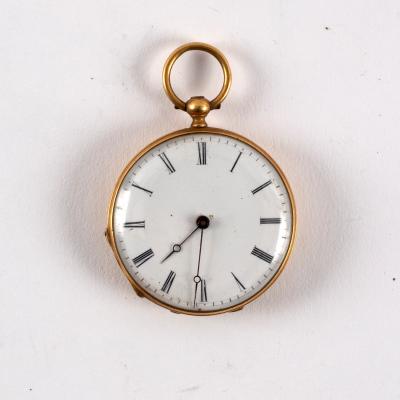 A gold and enamel cylinder pocket watch,