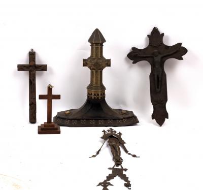 A Spanish carved wood crucifixion,