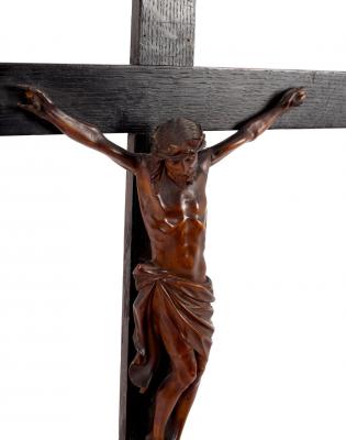 A carved boxwood crucifixion, the figure