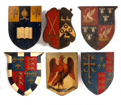 A set of six painted armorial shields