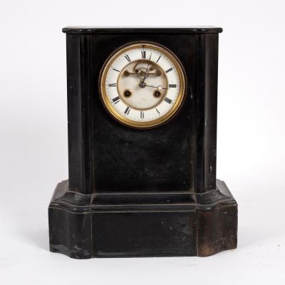 A Brocot mantel clock, in black slate