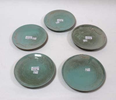 Sibley Pottery, five plates with celadon