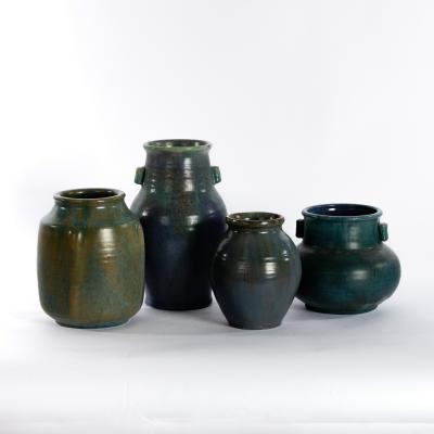 Upchurch, a two-handled blue/green vase,