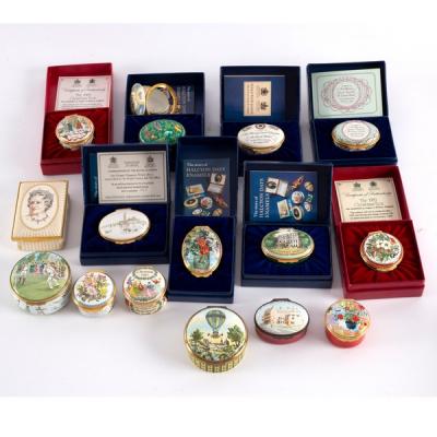 Sixteen Halcyon Days enamel boxes, including