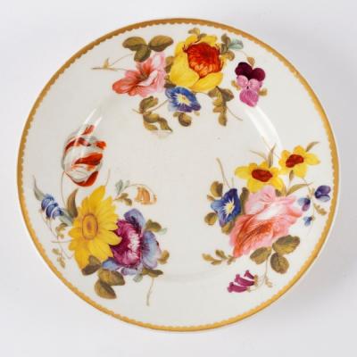 A Derby plate painted summer flowers