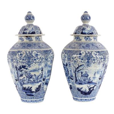 A large pair of Delftware blue and white
