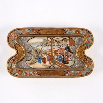 A Japanese Satsuma shaped tray, Meiji