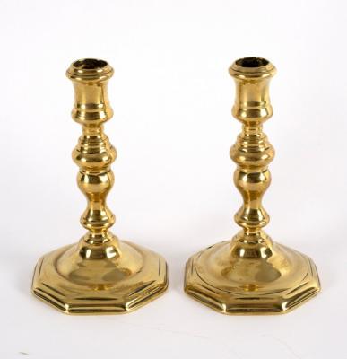 A pair of French brass candlesticks  2de6ec