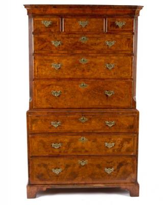 A George II walnut chest on chest,