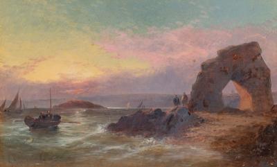 G A Hawkins/Coastal Scene at Sunset/indistinctly