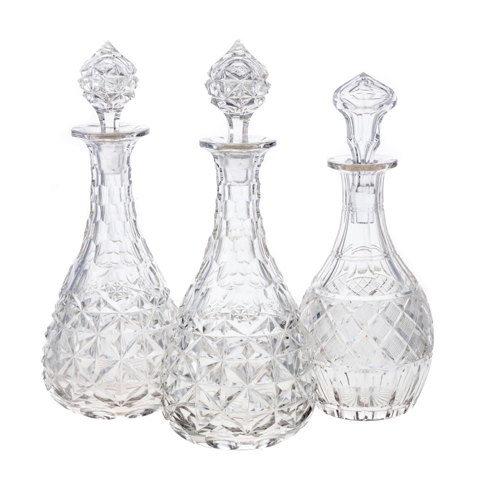 THREE ANGLO IRISH CUT GLASS DECANTERS