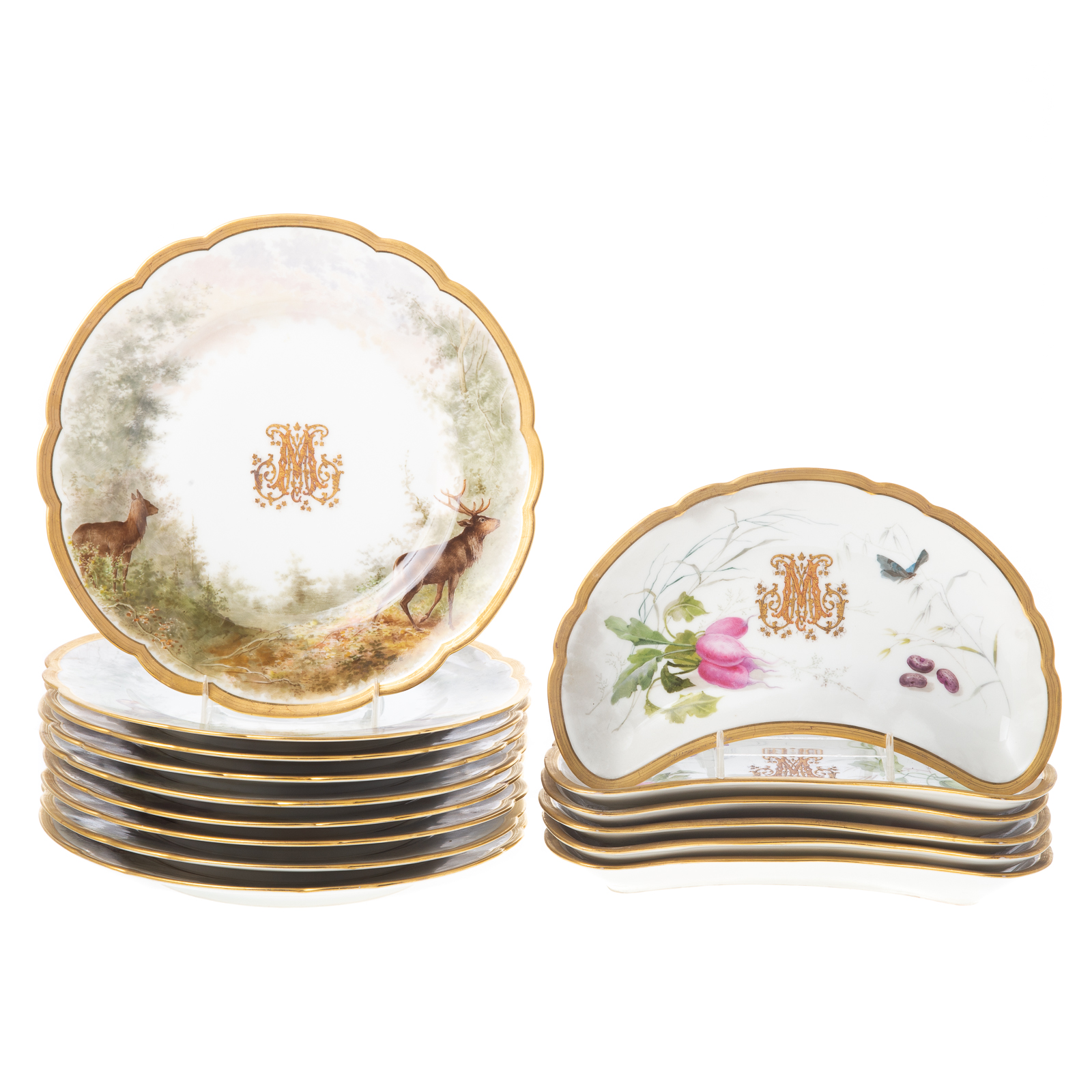 15 MANSARD PAINTED PORCELAIN DINNERWARE