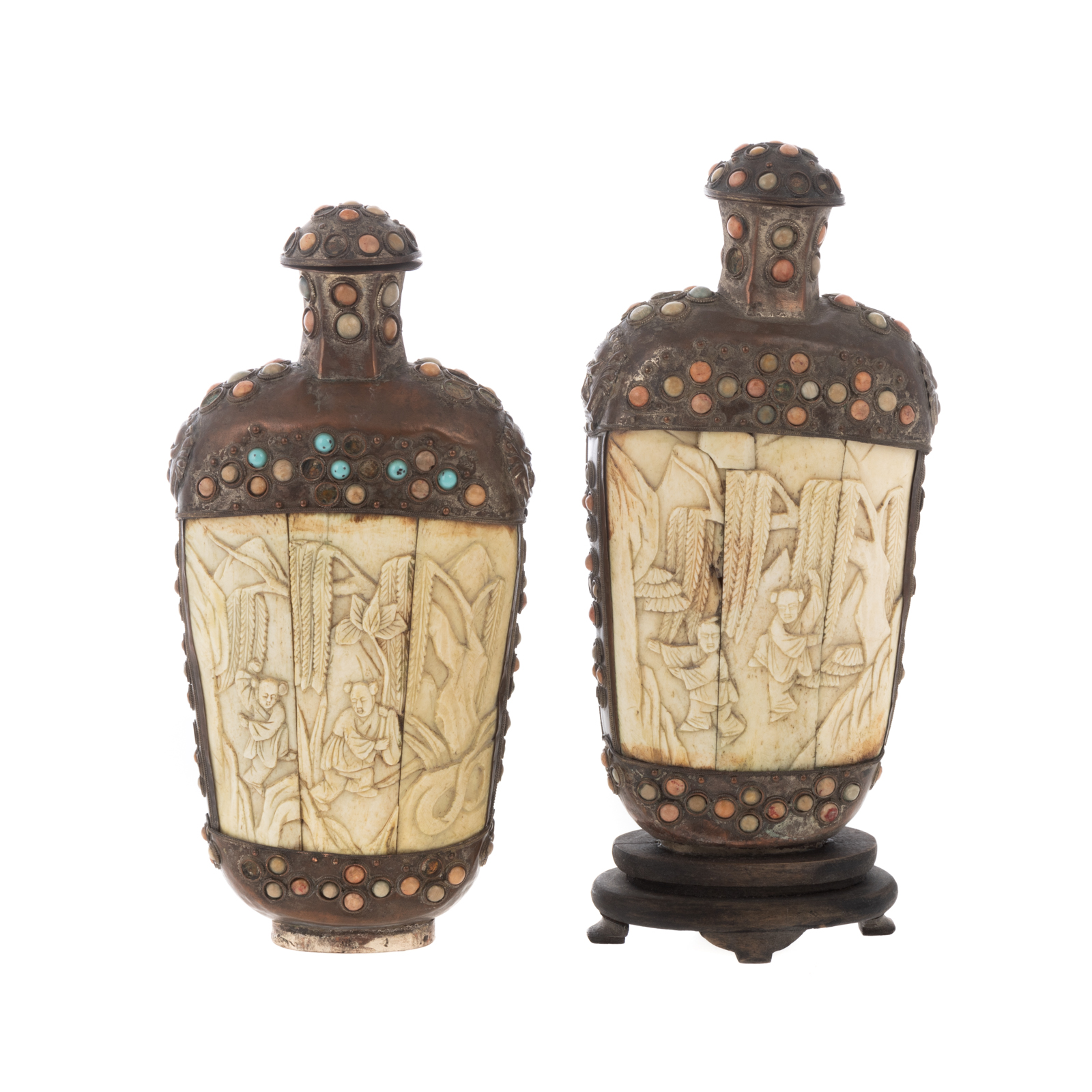 A PAIR OF CHINESE COPPER & BONE