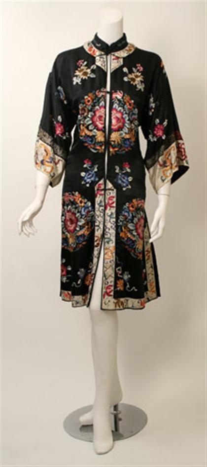Chinese black silk floral embroidered