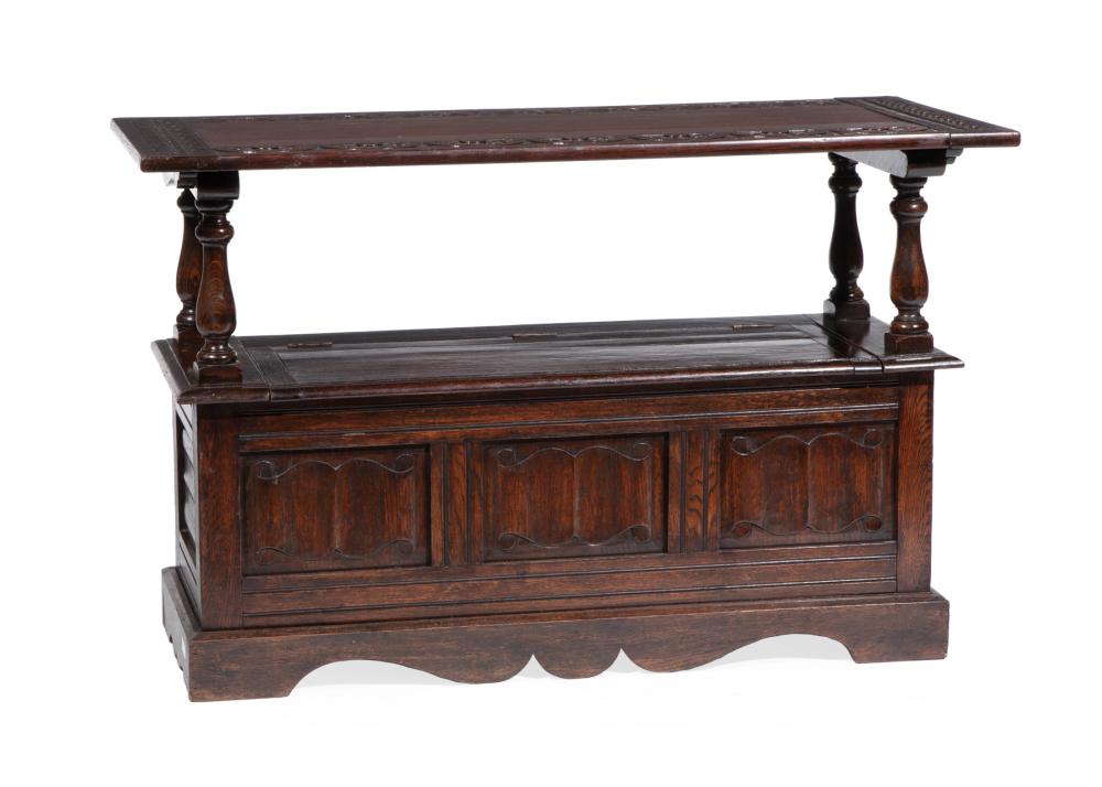 CARVED OAK CONVERTIBLE HALL BENCHAntique 2dea77