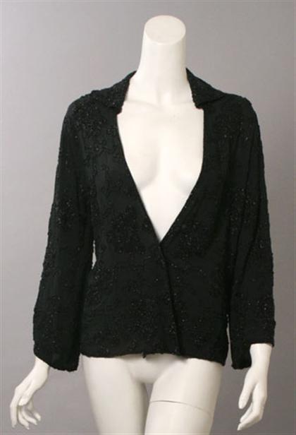 Black jet beaded open-front blouse 