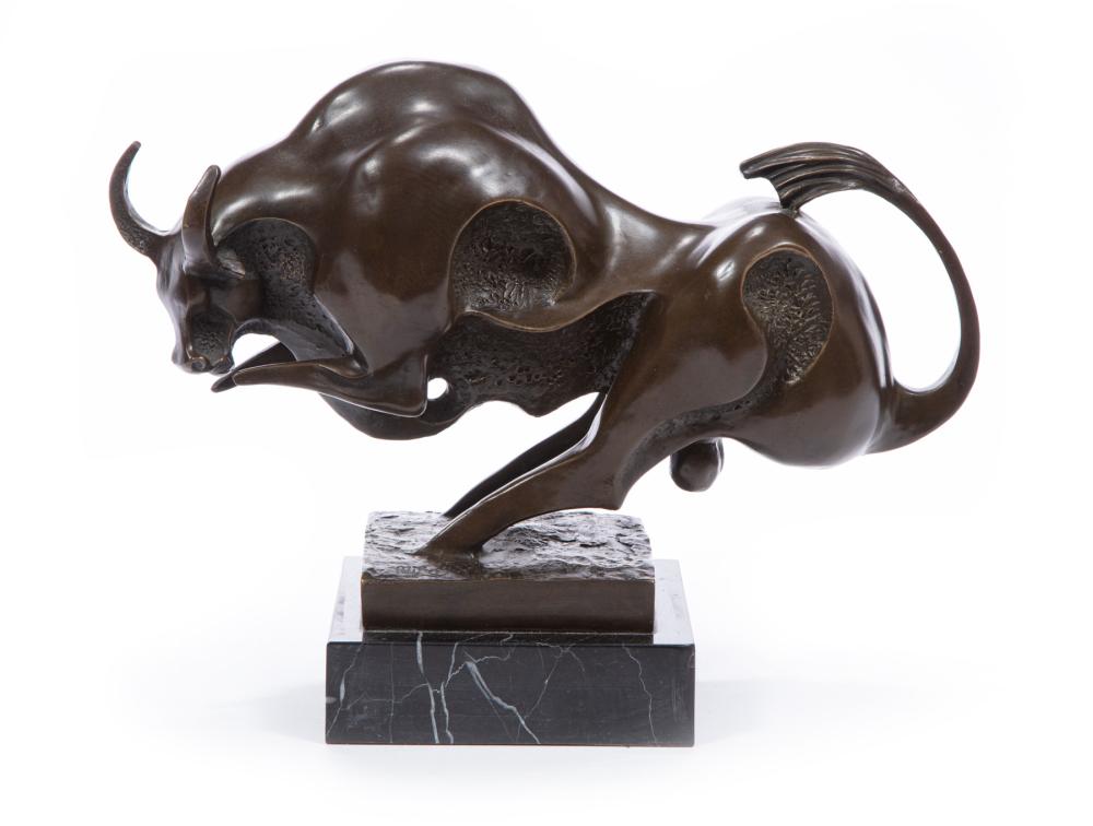 PATINATED BRONZE FIGURE OF "BULL"Patinated
