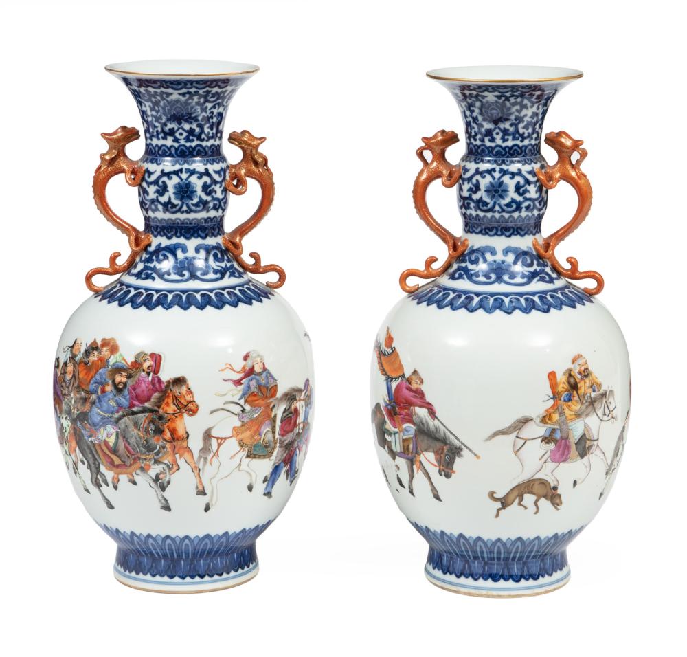 PAIR CHINESE POLYCHROME PORCELAIN